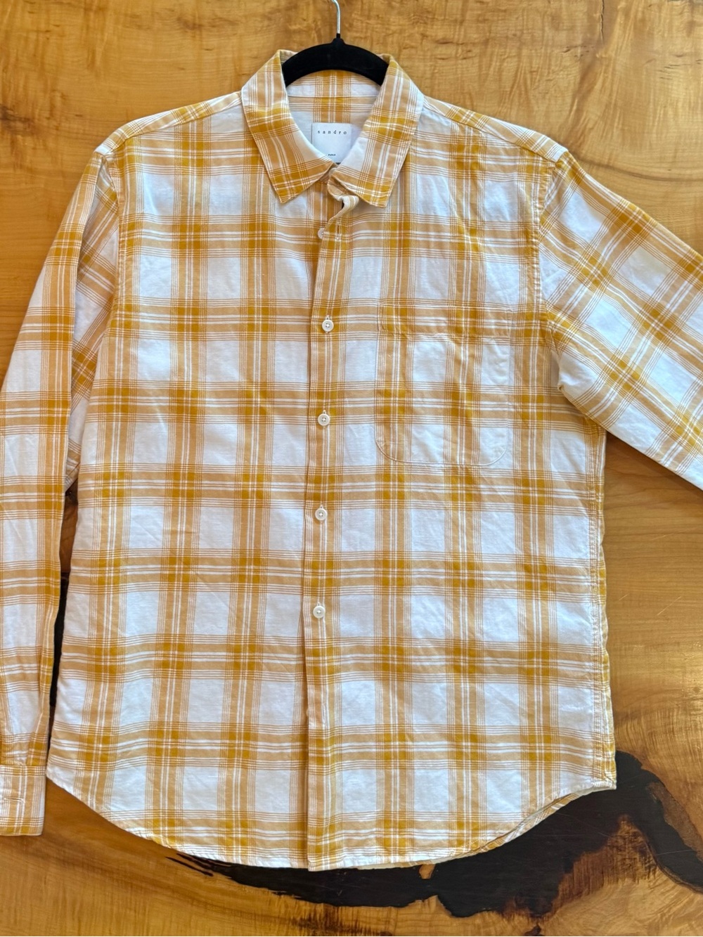 Sandro Yellow and White Plaid Button-Down Shirt